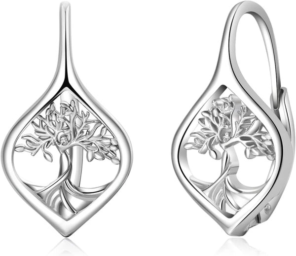 925 Sterling Silver Tree of Life Hoop Earrings