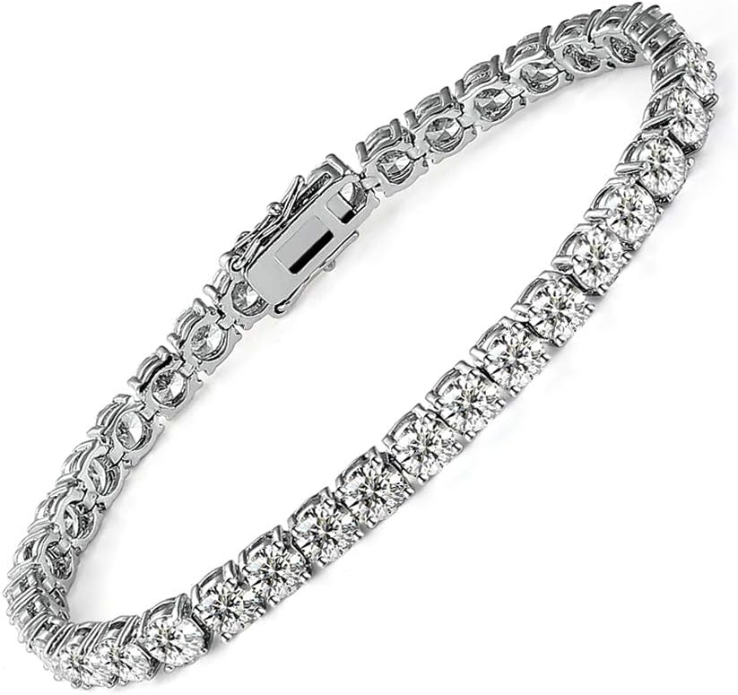 18k White Gold Plated CZ Tennis Bracelet, 4MM Cubic Zirconia Charm Bracelet for Women Men Secondary image