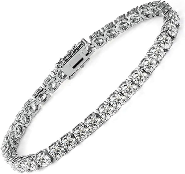 18k White Gold Plated CZ Tennis Bracelet, 4MM Cubic Zirconia Charm Bracelet for Women Men
