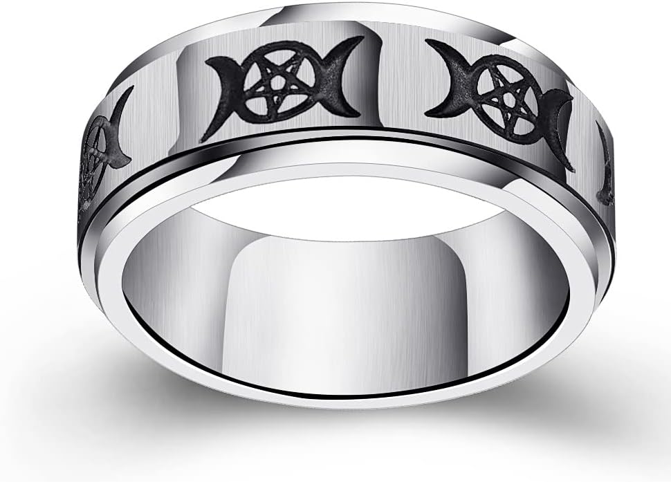 Stainless Steel Pentagram Necklace Triple Moon