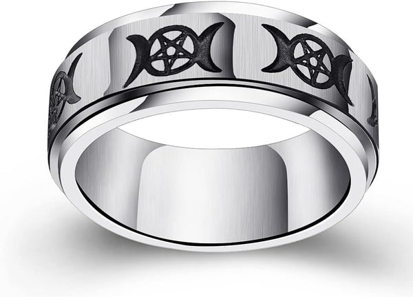 Stainless Steel Pentagram Necklace Triple Moon