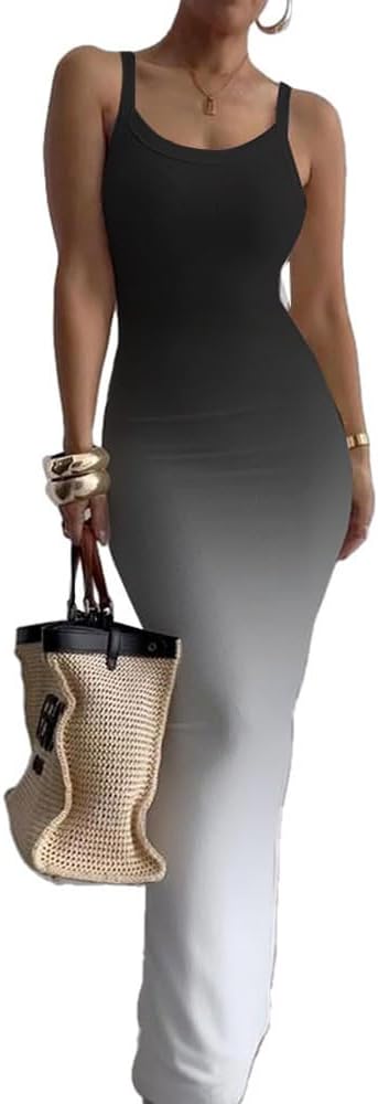 Nimsruc Sleeveless Strap Bodycon Maxi Dresses for Women Slim Sundresses