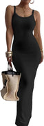 Nimsruc Sleeveless Strap Bodycon Maxi Dresses for Women Slim Sundresses