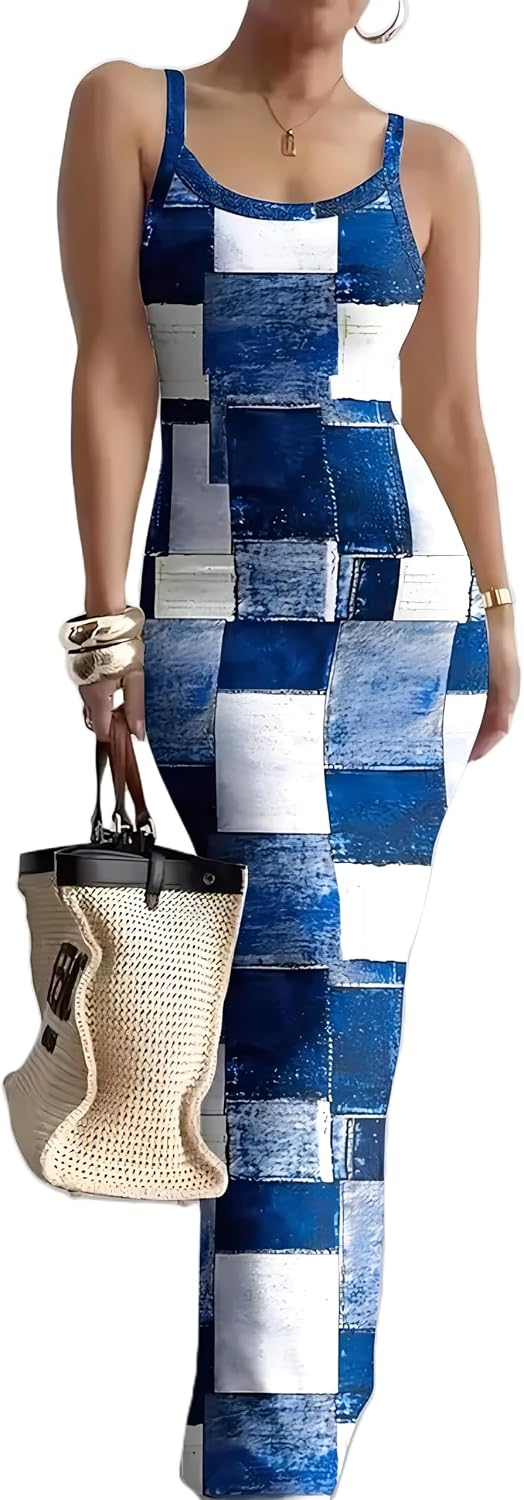 Nimsruc Sleeveless Strap Bodycon Maxi Dresses for Women Slim Sundresses