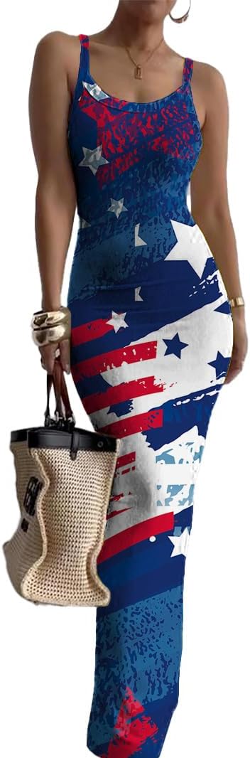 Nimsruc Sleeveless Strap Bodycon Maxi Dresses for Women Slim Sundresses