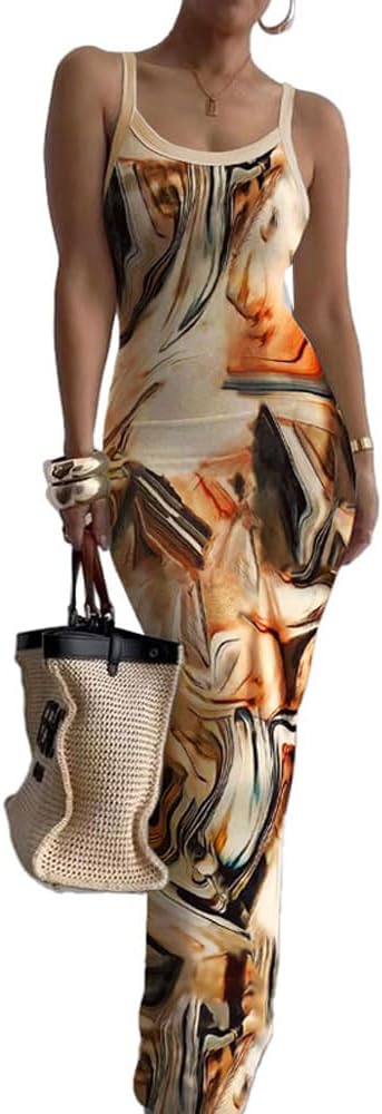 Nimsruc Sleeveless Strap Bodycon Maxi Dresses for Women Slim Sundresses