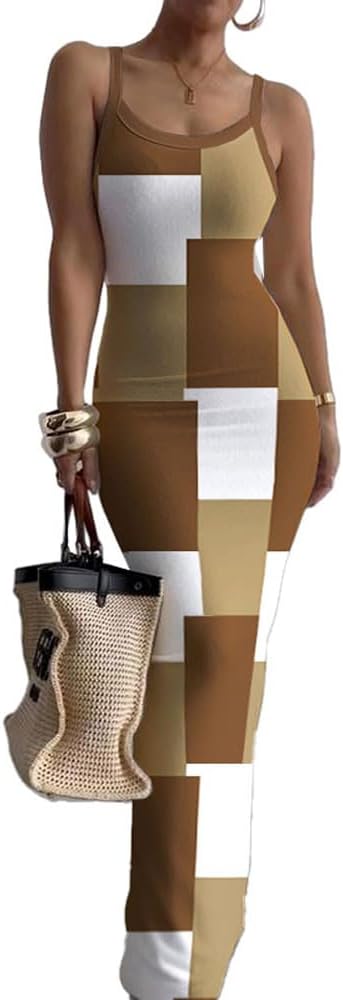 Nimsruc Sleeveless Strap Bodycon Maxi Dresses for Women Slim Sundresses