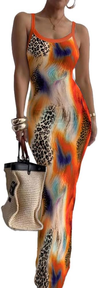 Nimsruc Sleeveless Strap Bodycon Maxi Dresses for Women Slim Sundresses