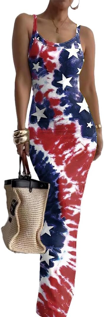 Nimsruc Sleeveless Strap Bodycon Maxi Dresses for Women Slim Sundresses
