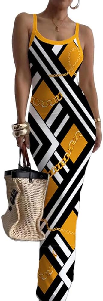 Nimsruc Sleeveless Strap Bodycon Maxi Dresses for Women Slim Sundresses