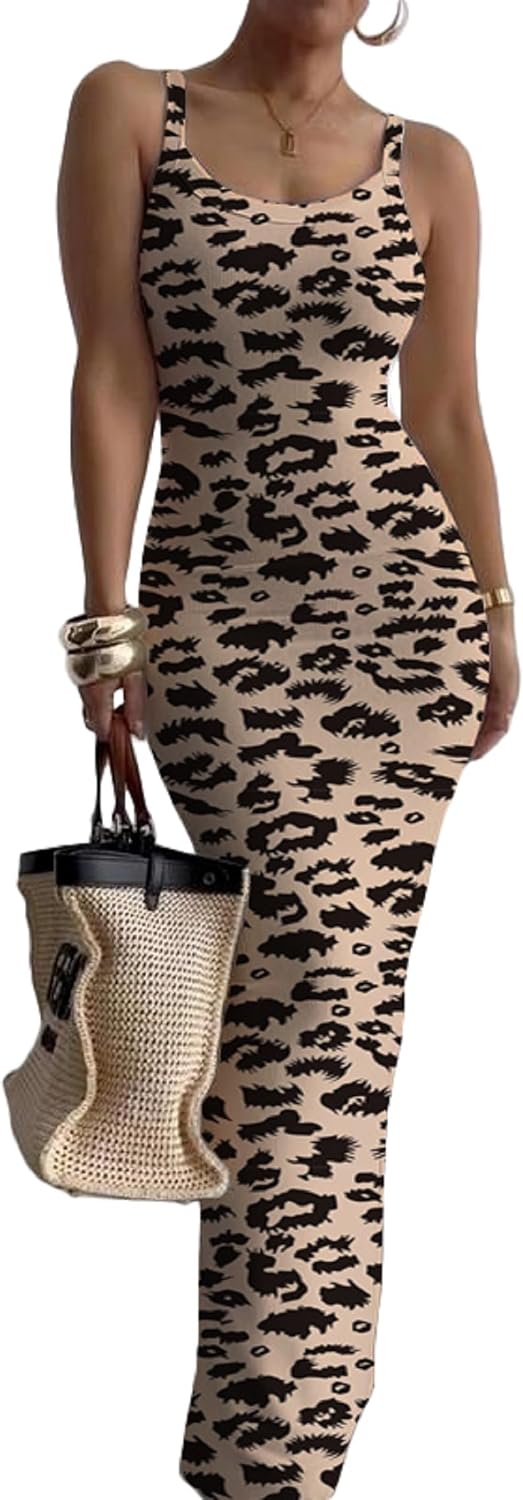 Nimsruc Sleeveless Strap Bodycon Maxi Dresses for Women Slim Sundresses