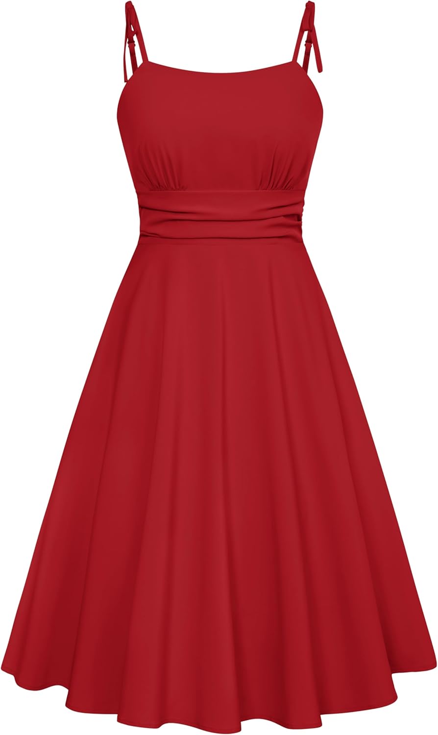 Summer Dress Spaghetti Strap Flowy Midi Beach Sundress Wedding Guest Cocktail Dress