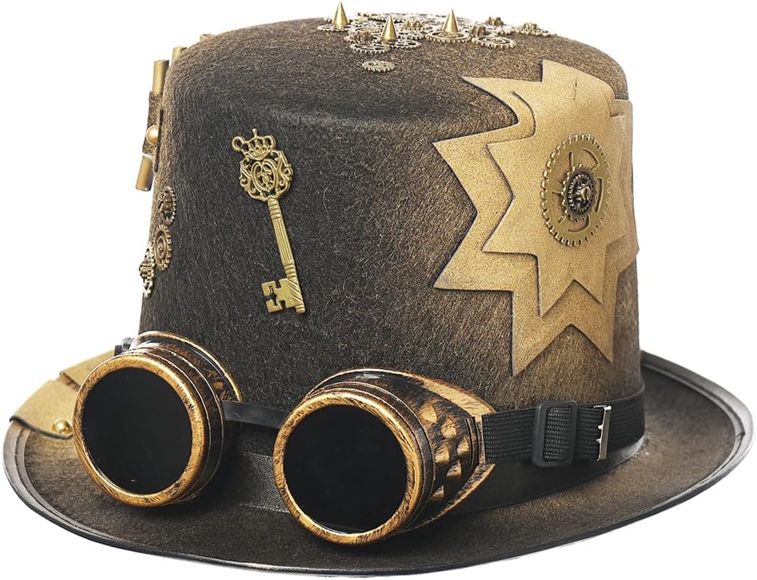 Steampunk Top Hat with Attached Goggles – Unisex