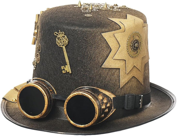 Steampunk Top Hat with Attached Goggles – Unisex