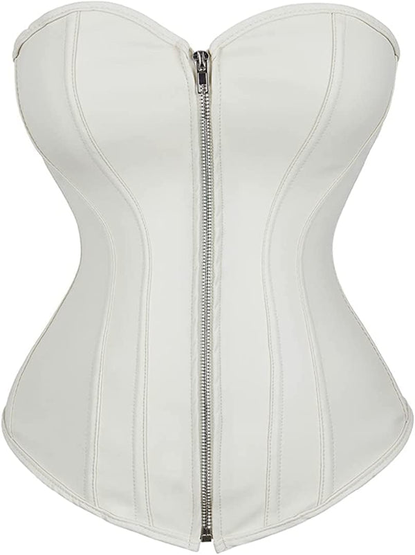 Faux Leather Steampunk Corset Top with Zipper