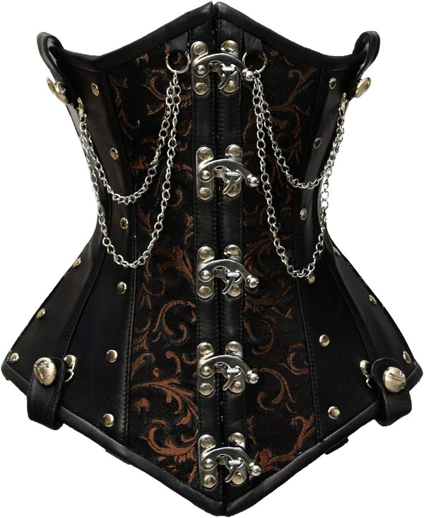 Double Steel Boned Brocade Faux Leather Underbust Corset