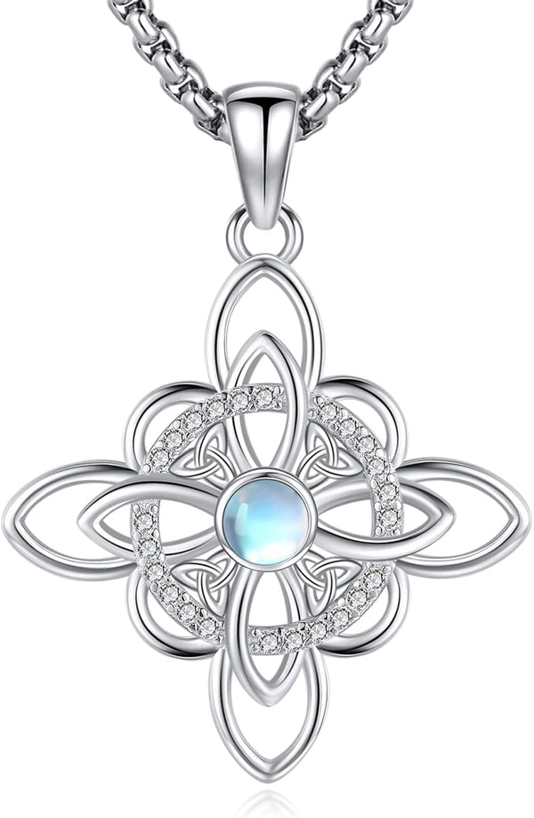 Sterling Silver Pentagram Necklace Triple Moon Tetragrammaton