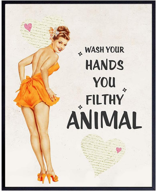 Wash Your Hands — 1950s Vintage Pinup Bathroom Sign