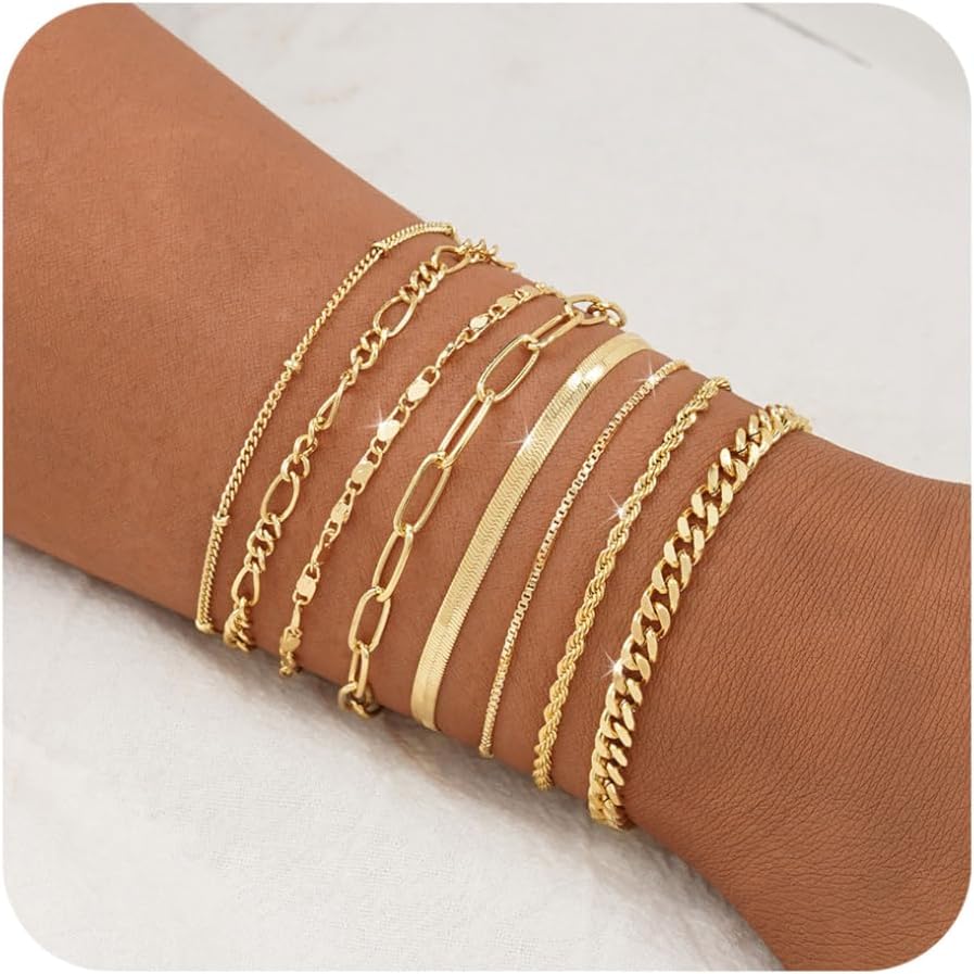 BERISO Gold Bracelets for Women, Elegant Adjustable 14K Gold Plated Bracelet for Women, Trendy Minimalist Dainty Gold Bracelet for Everyday Wear