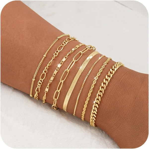 BERISO Gold Bracelets for Women, Elegant Adjustable 14K Gold Plated Bracelet for Women, Trendy Minimalist Dainty Gold Bracelet for Everyday Wear