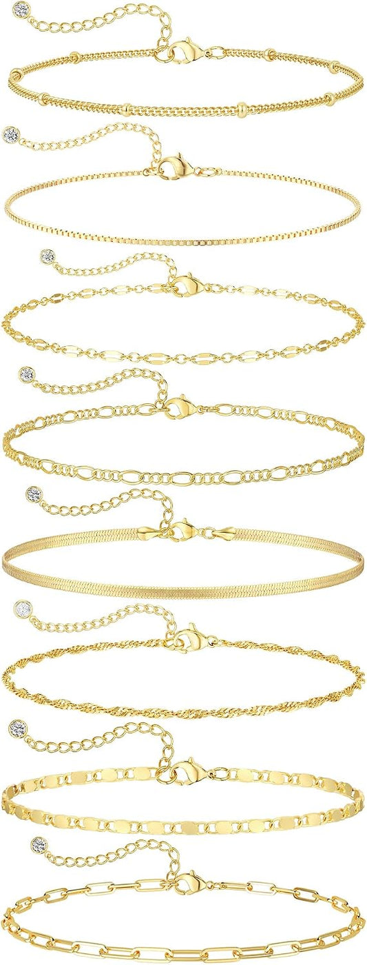 BERISO Gold Bracelets for Women, Elegant Adjustable 14K Gold Plated Bracelet for Women, Trendy Minimalist Dainty Gold Bracelet for Everyday Wear