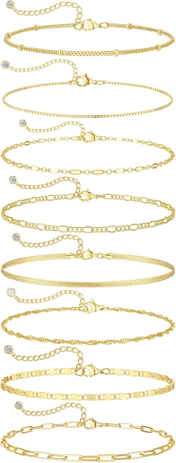 BERISO Gold Bracelets for Women, Elegant Adjustable 14K Gold Plated Bracelet for Women, Trendy Minimalist Dainty Gold Bracelet for Everyday Wear