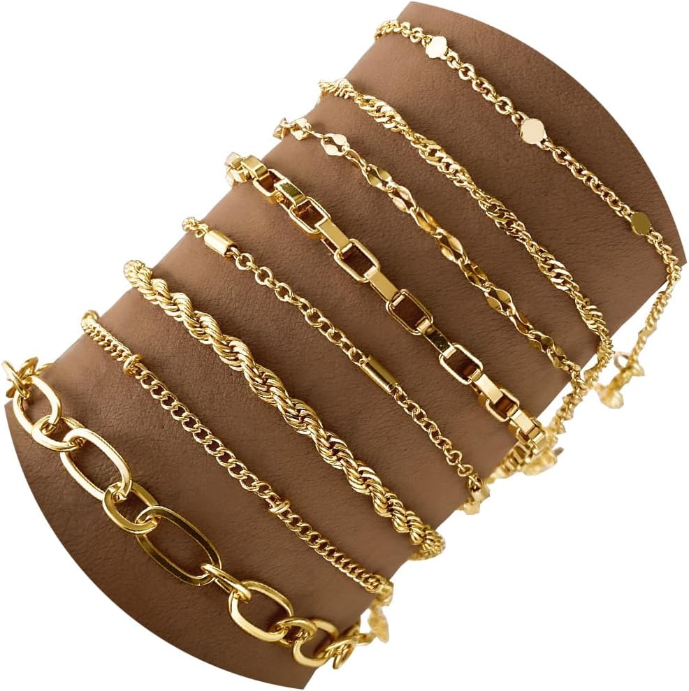 IFKM Gold Bracelets for Women, 14K Gold Plated Dainty Link Chain Bracelet set, Trendy Stackable Layered Bracelets jewelry Gifts