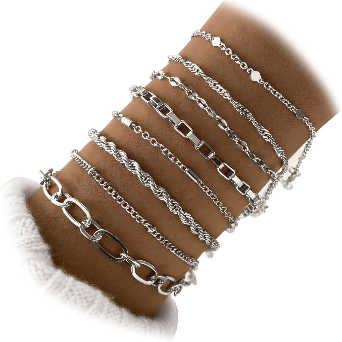 IFKM Gold Bracelets for Women, 14K Gold Plated Dainty Link Chain Bracelet set, Trendy Stackable Layered Bracelets jewelry Gifts