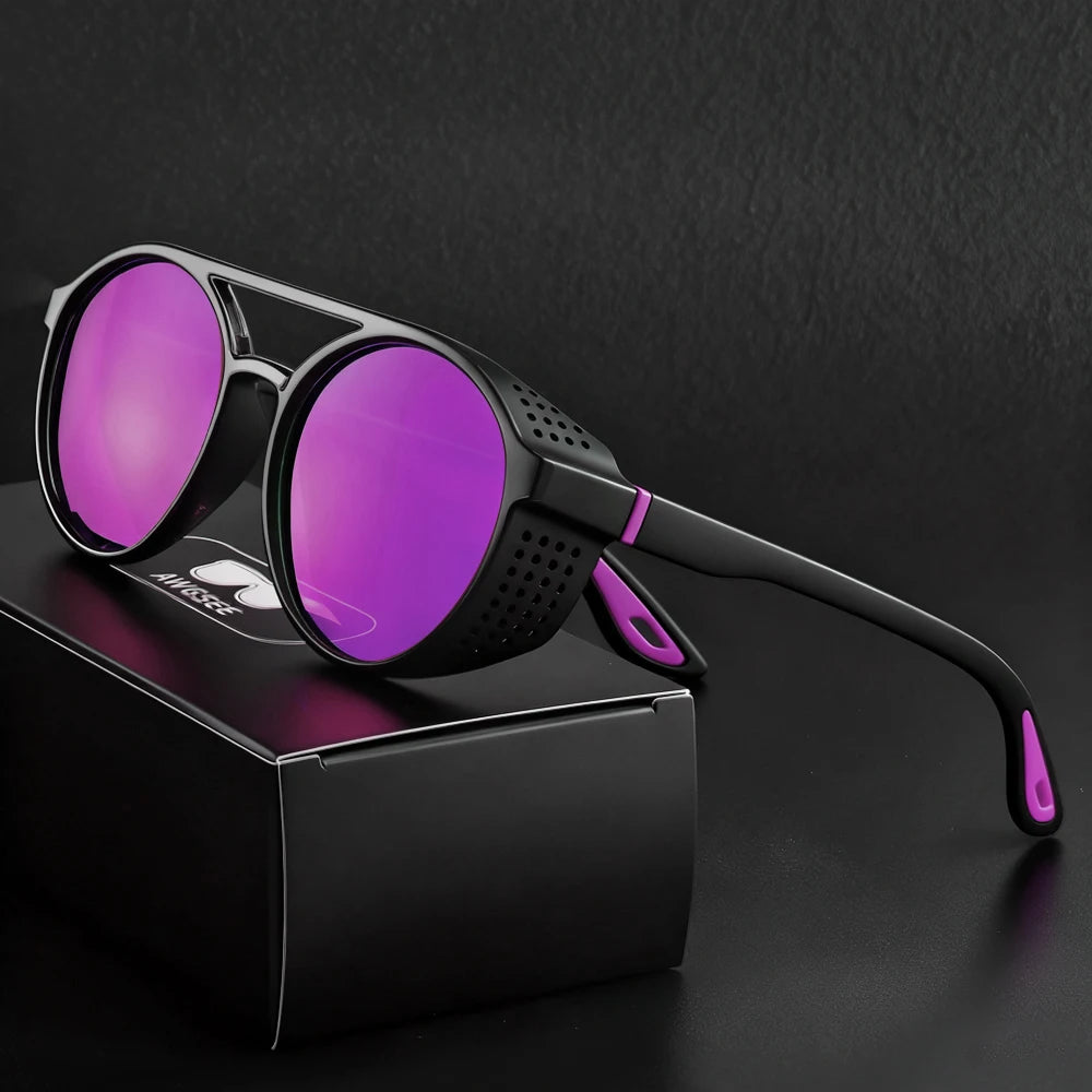 Polarized Round Steampunk Sport Sunglasses