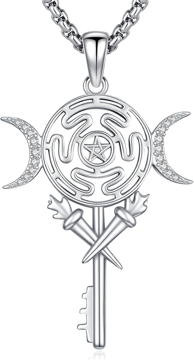 Sterling Silver Pentagram Necklace Triple Moon