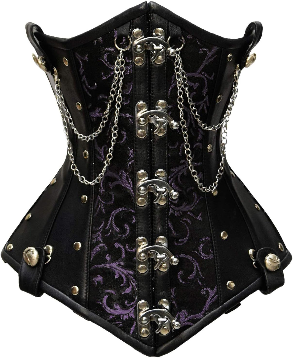 Double Steel Boned Brocade Faux Leather Underbust Corset