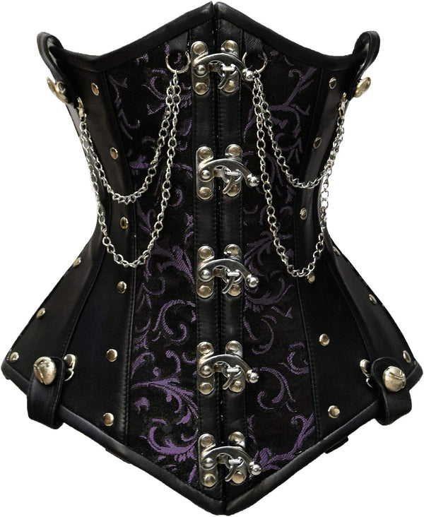 Double Steel Boned Brocade Faux Leather Underbust Corset