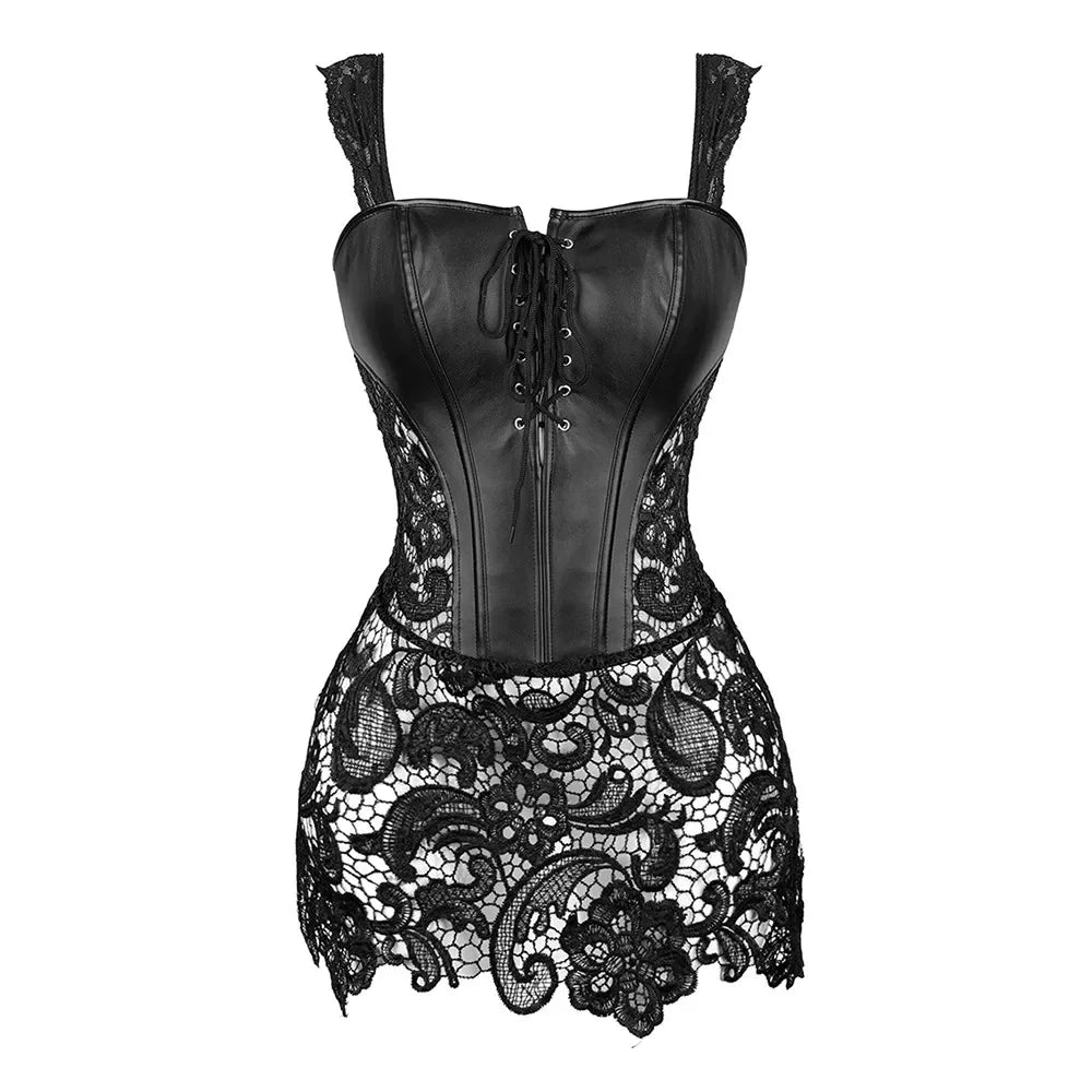 Gothic Overbust Corset Dress – Faux Leather Punk Style Main image