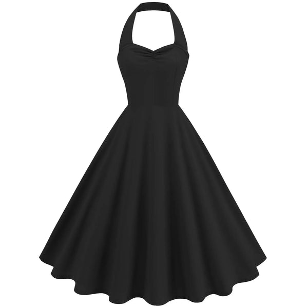 Vintage Swing Dress - Halter Neck Sleeveless Backless - 1950s Rockabilly Pin-Up Style
