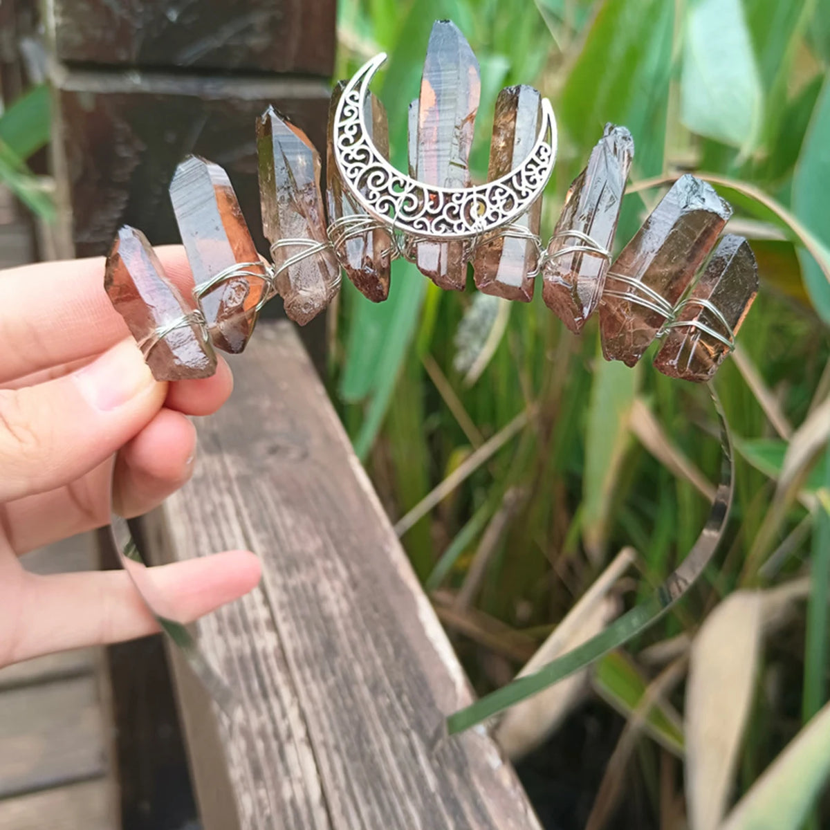 1PC Natural Crystal Quartz Moon Crown Wicca Headband - Spiritual Jewelry