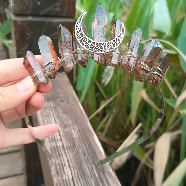 1PC Natural Crystal Quartz Moon Crown Wicca Headband - Spiritual Jewelry