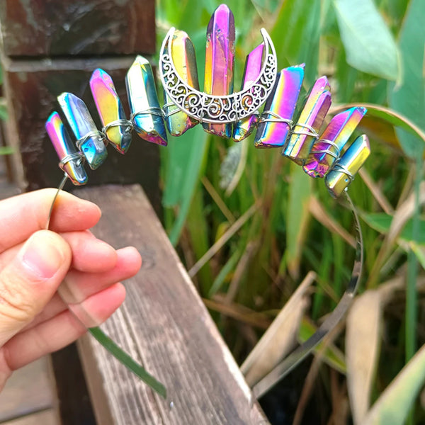 1PC Natural Crystal Quartz Moon Crown Wicca Headband - Spiritual Jewelry