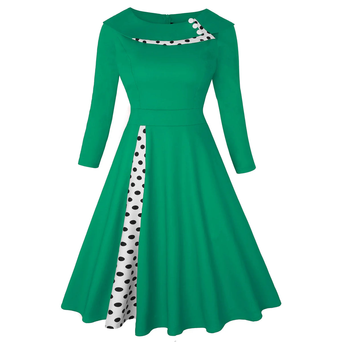 Dress Rockabilly Polka Dot Print Sexy Patchwork Long Sleeve High Waist Swing Casual Party Midi Vestidos Robe