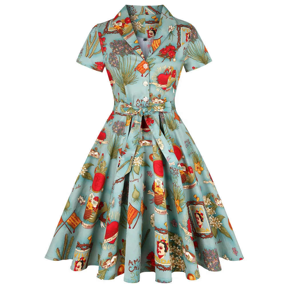 Printed Vintage Swing Dress - 1950s Rockabilly Pin-Up Style Main image