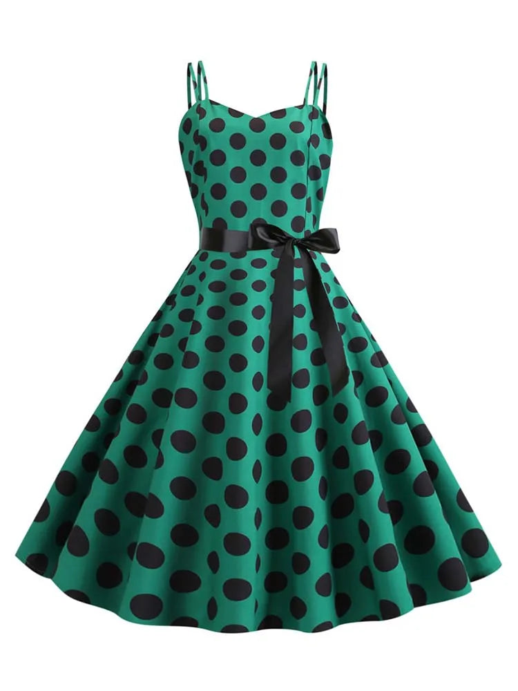 Summer Sexy Spaghetti Strap Polka Dot Dress Big Swing Party Rockabilly Dress Vestidos