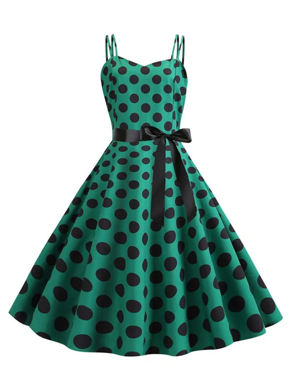 Summer Sexy Spaghetti Strap Polka Dot Dress Big Swing Party Rockabilly Dress Vestidos