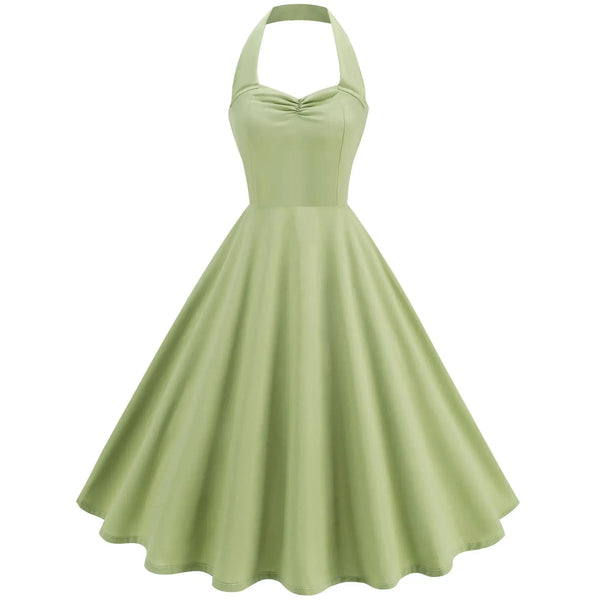 Vintage Swing Dress - Halter Neck Sleeveless Backless - 1950s Rockabilly Pin-Up Style