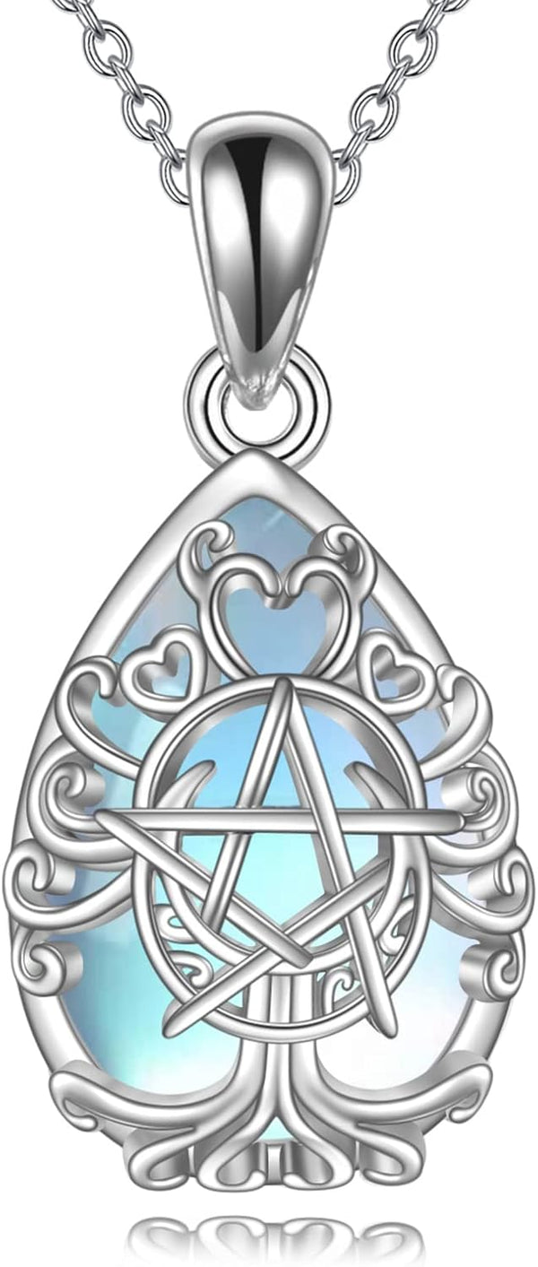 Sterling Silver Pentagram Necklace Triple Moon
