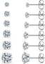 6 Pairs Stud Earrings Set, Hypoallergenic Cubic Zirconia 316L Earrings Stainless Steel CZ Earrings 3-8mm (Steel color)