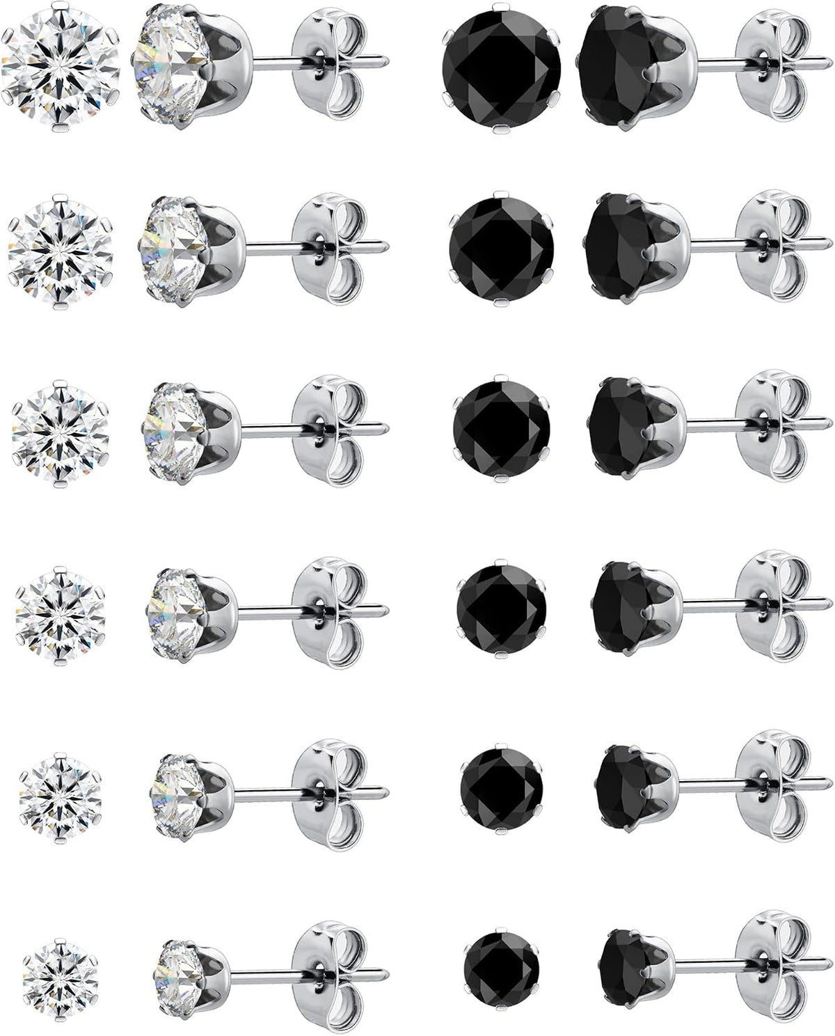 12 Pairs Silver Earrings Surgical Steel Earrings Women's Earrings Hypoallergenic Earrings Set Men's Earrings 12 Colors CubicZirconia Studs Earrings