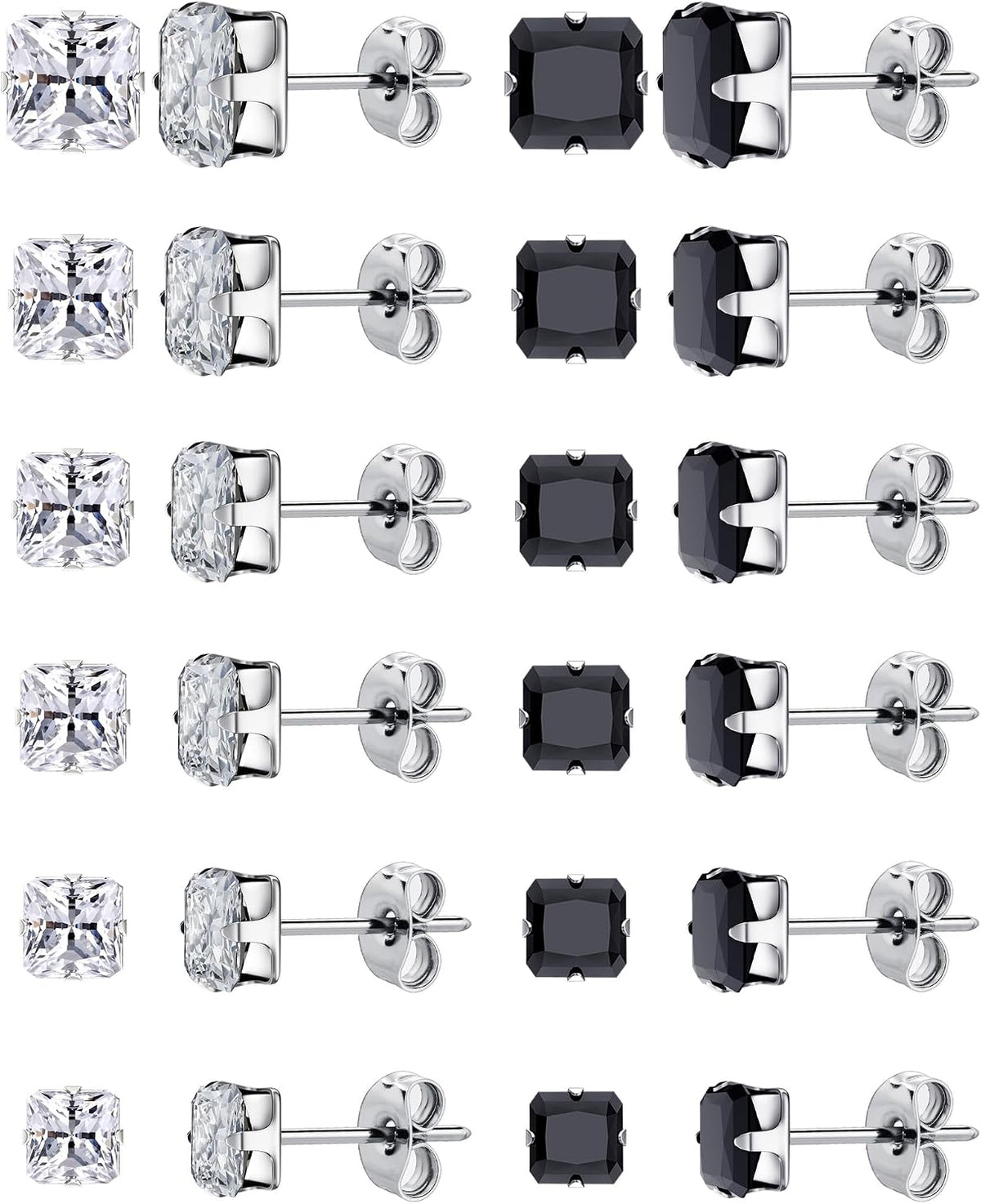 12 Pairs Silver Earrings Surgical Steel Earrings Women's Earrings Hypoallergenic Earrings Set Men's Earrings 12 Colors CubicZirconia Studs Earrings