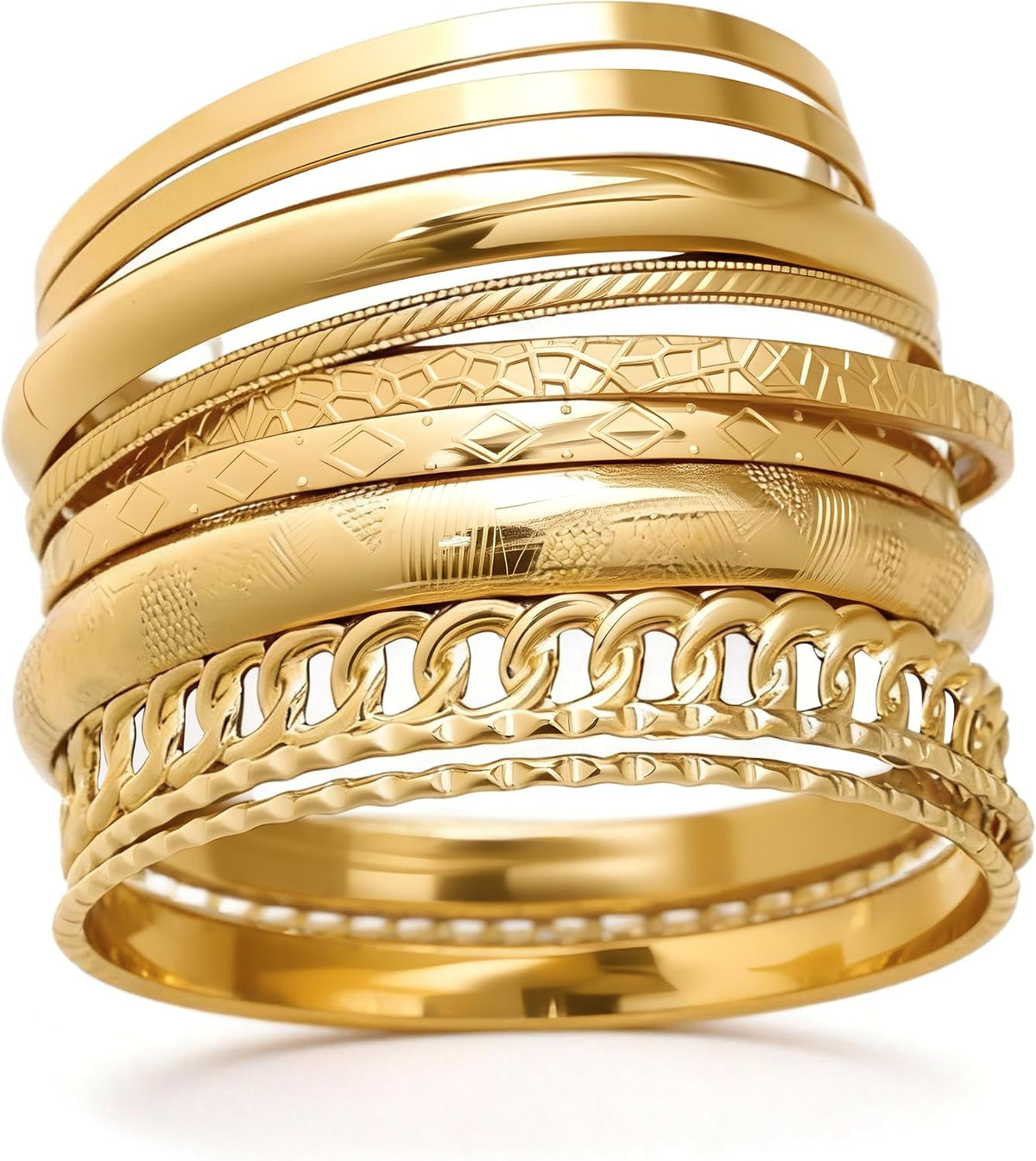 Gold Bangle Bracelets for Women, Indian Bangles Stackable Set, Multi Layer Textured 18K Gold Plated Chunky Bracelets Boho Jewelrys Set