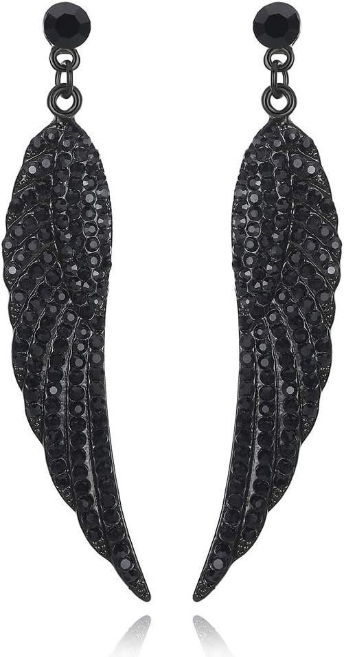 Vintage Floral Teardrop Butterfly Wing Black Austrian Crystal Drop Dangle Earrings for Women Bride Gift