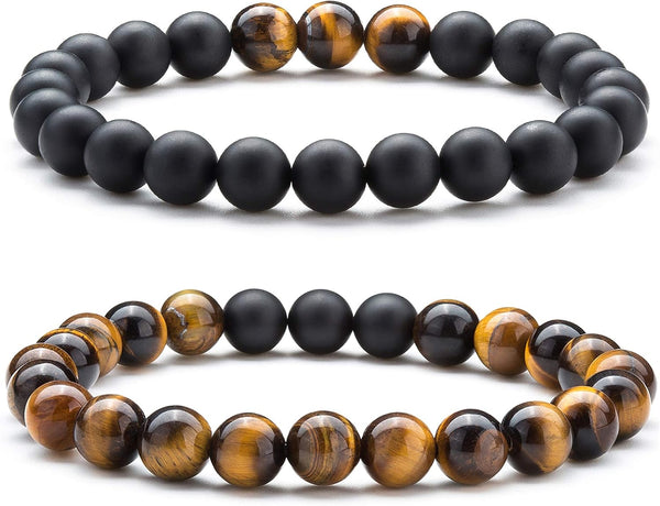 Men Women 8mm Tiger Eye Stone Beads Bracelet
