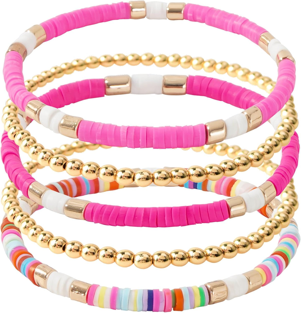 Surfer Heishi Clay Bead Bracelets for Women Bohemian Stackable Gold Plated Beaded Stretch Bracelets Elastic Layering Friendship Bracelets Set Boho Jewelry